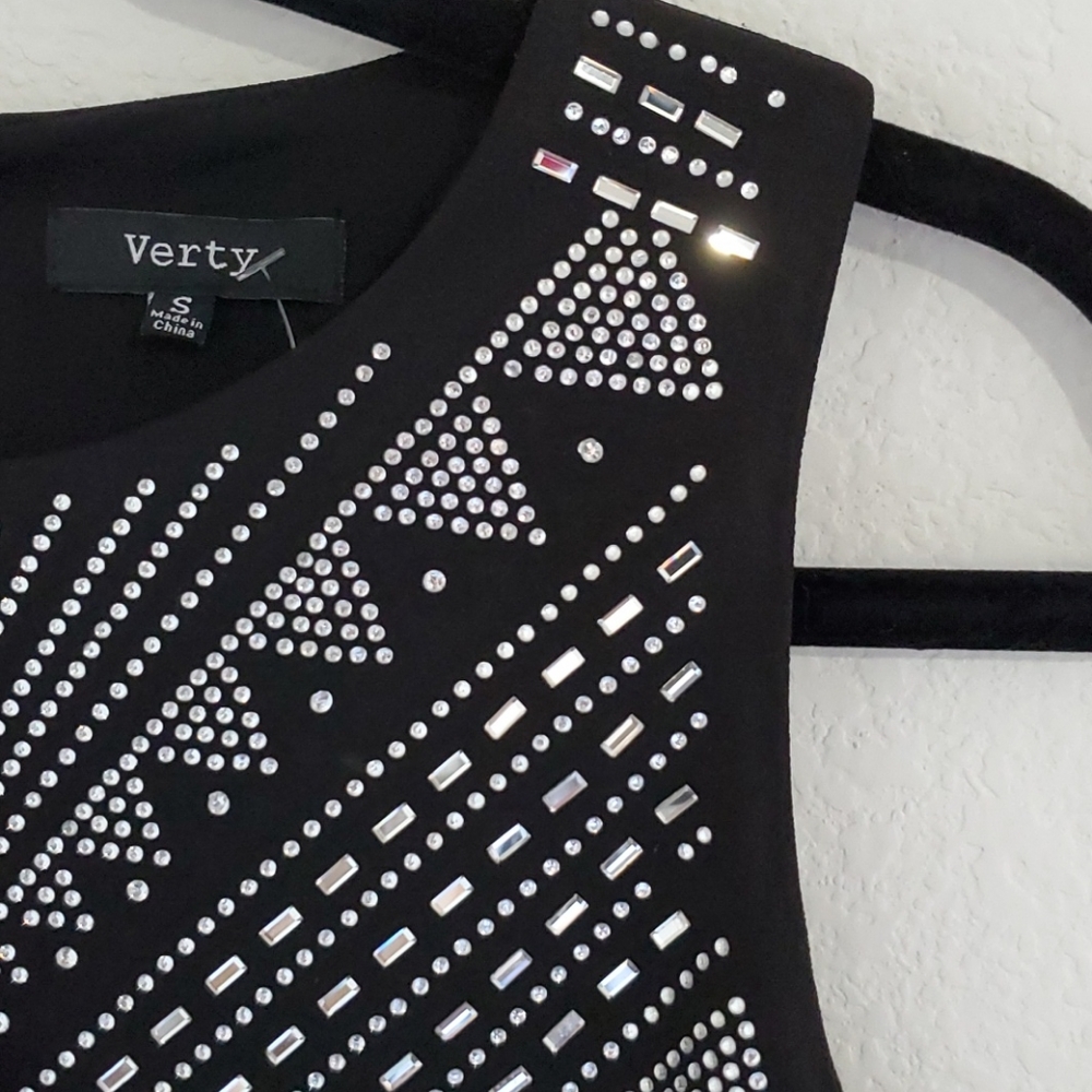 Verty Clear rhinestones mirror embellished black crop top Small show dance NWT - Picture 2 of 9